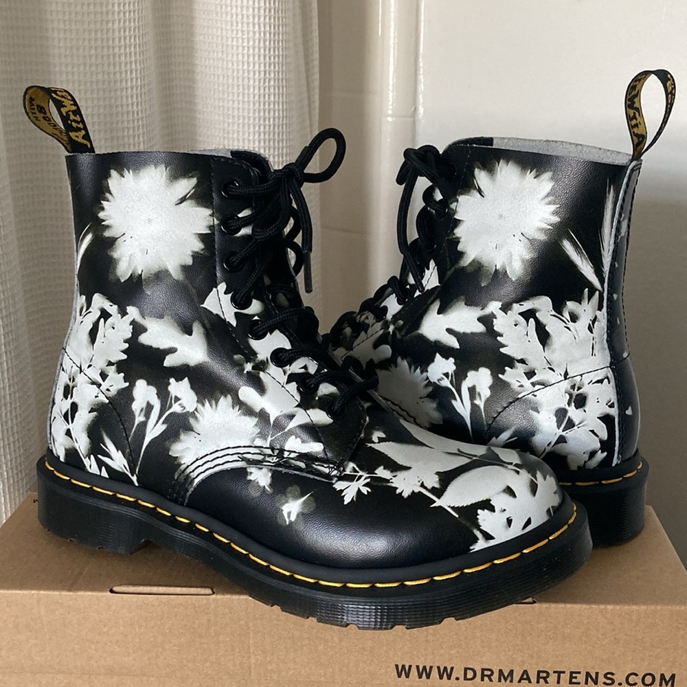 Dr. Martens Black and White Floral Boots